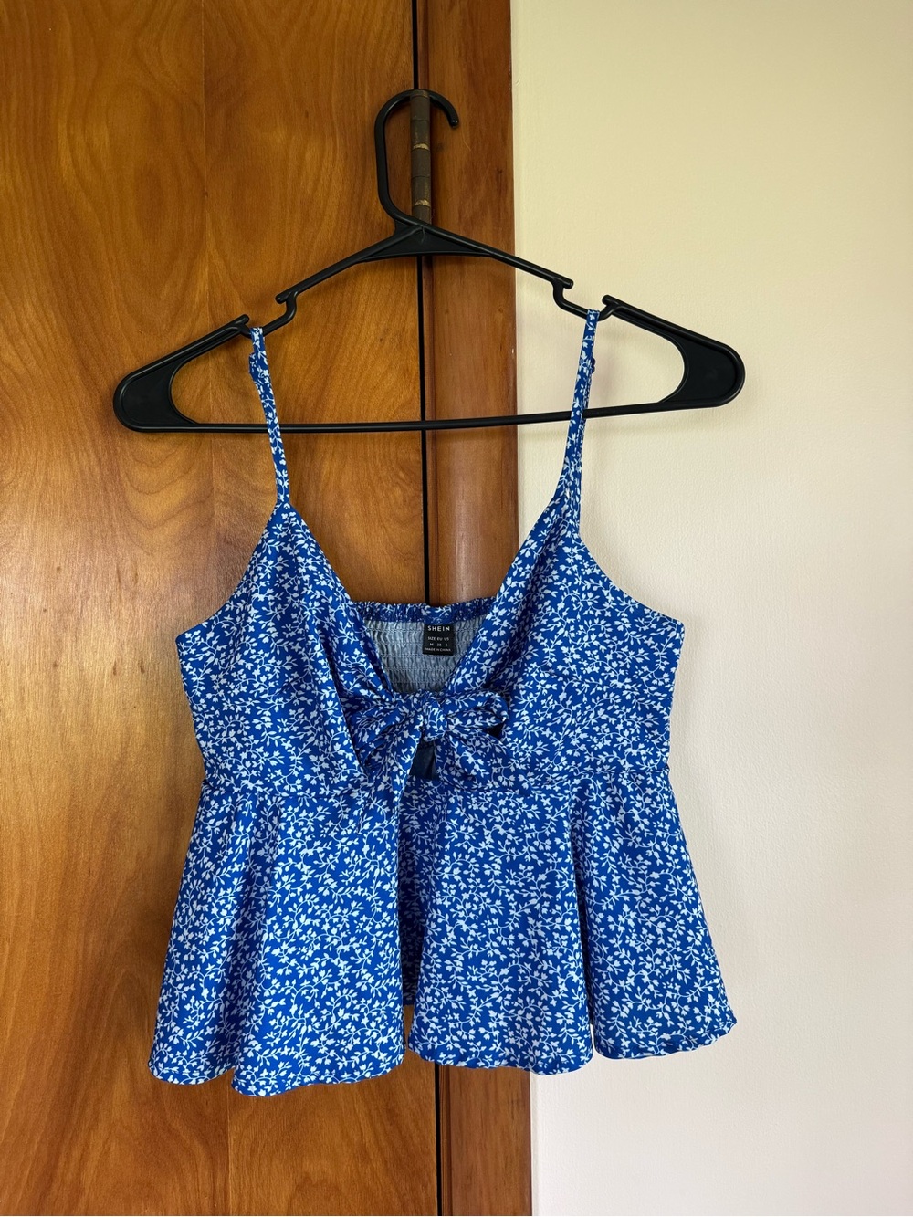 SHEIN Blue Floral Tie-Front Peplum Camisole